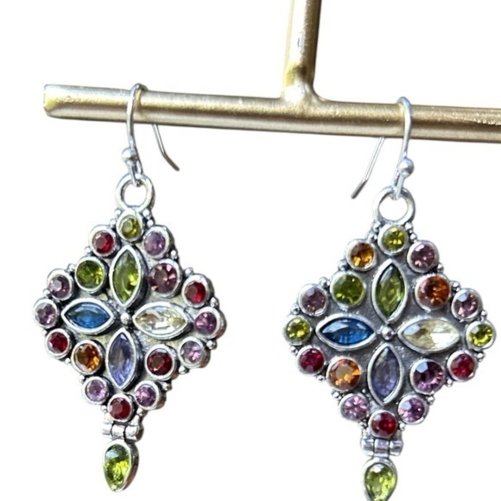 New Multicolor Gemstone Silver Dangle Earrings